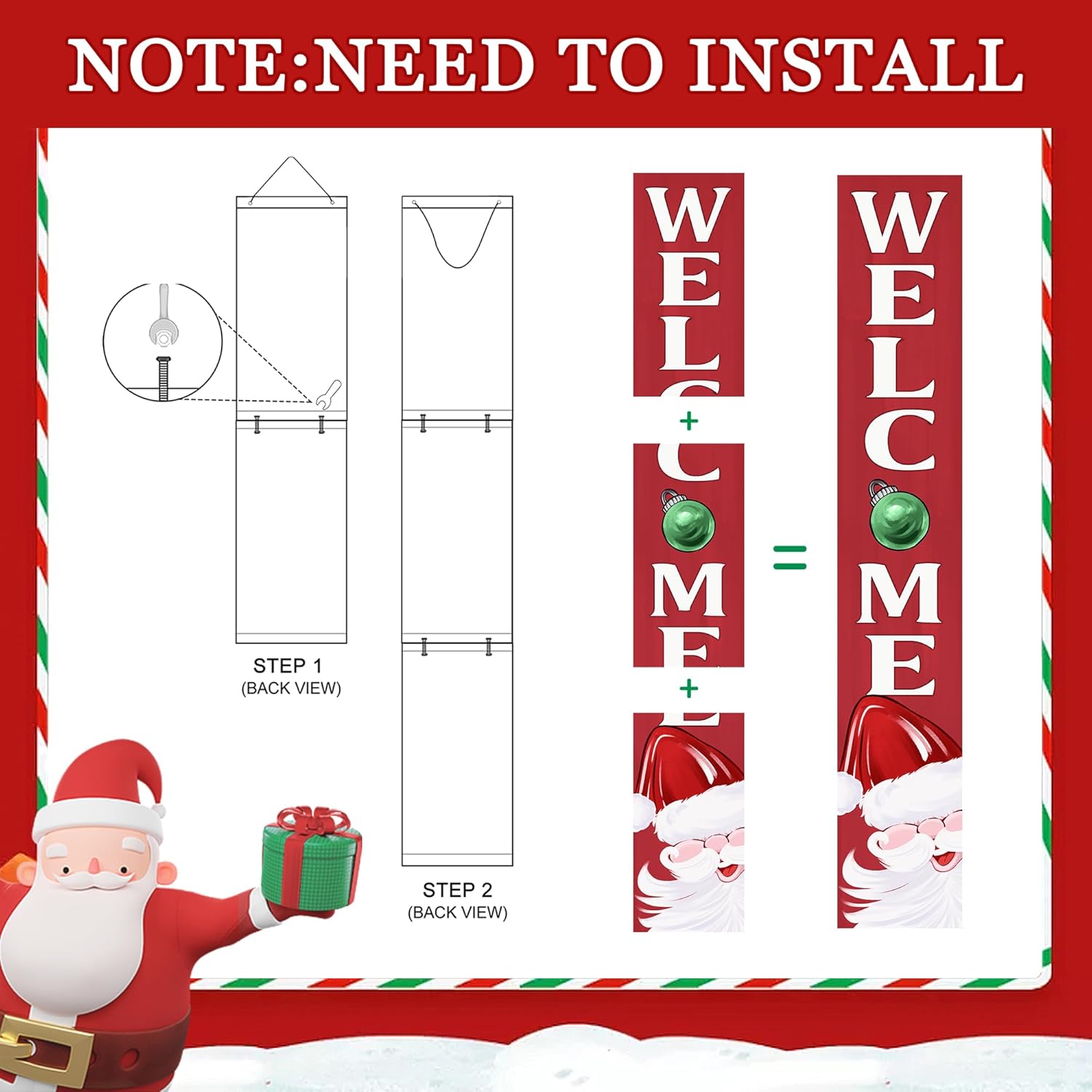 Christmas Welcome Porch Sign Decor Santa Wooden Hanging Sign Door Porch Standing Decorative Signs Plaques for Front Door Farmhouse Outdoor Indoor Welcome Sign Wall Craft Decor 47.2H